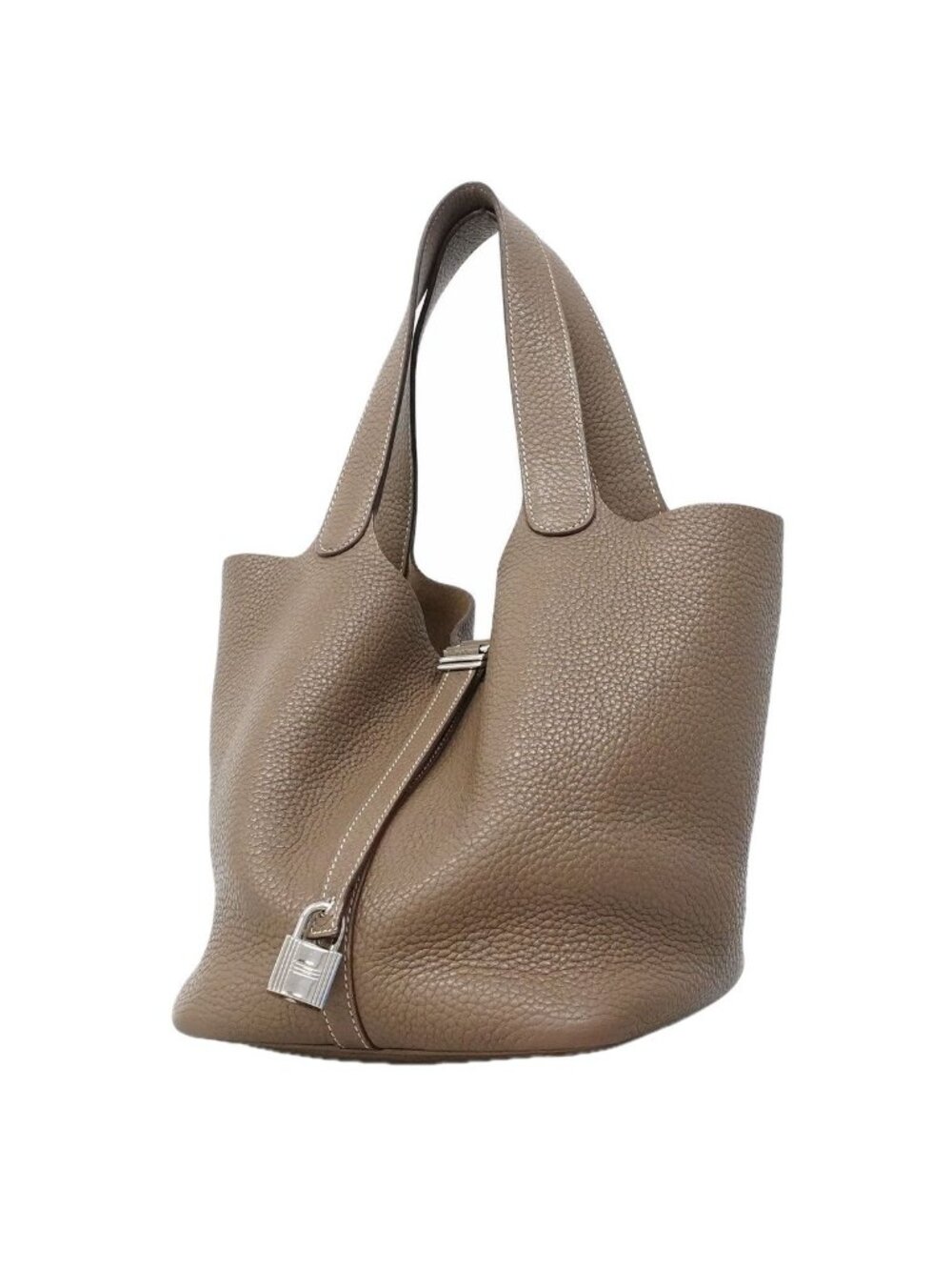 Hermes Handbag Picotin Lock MM Taurillon Clemence Etoupe Silver